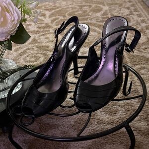 BCBGeneration Black Peep-Toe Slingbacks